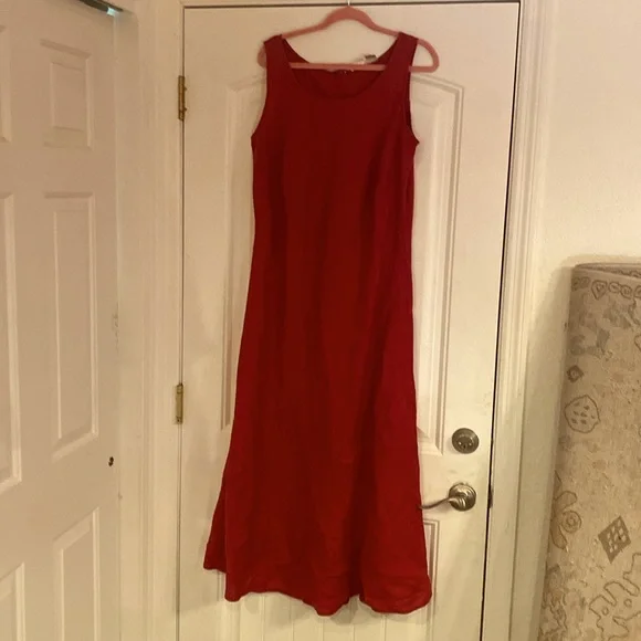Spiegel 100% Linen (Flax) Cranberry Red long zippered tailored dress flaws pic 3 - Picture 15 of 15